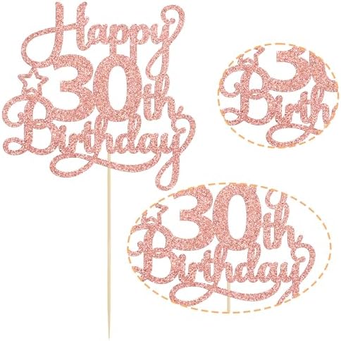 1 Pack Happy 30th Birthday Cake Topper Rose Gold Glitter 30 & Fabulous Cheers to 30 Years Old 30th Birthday Cake Pick for Celebrating 30th Birthday Anniversary Party Cake Decorations Supplies