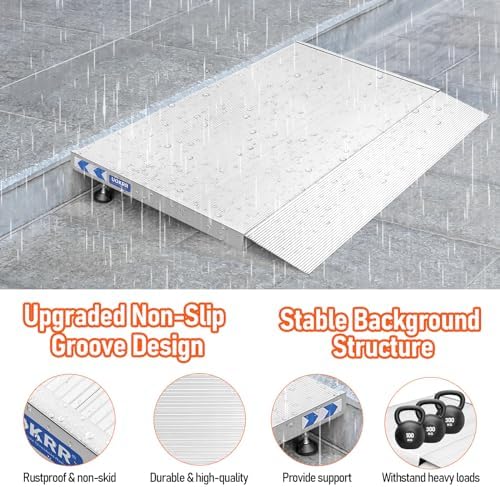 Threshold Ramp for Wheelchairs, 1.6-4.7" Rise and 24"×36" Platform Aluminum Wheelchair Ramp, Door Threshold Ramps with a Non-Slip Thick Door Mat