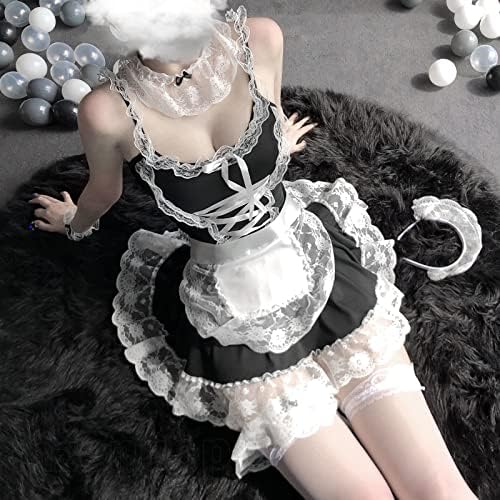 mzenuop Maid Dress Cosplay Sweet Classic Apron Costume with Socks