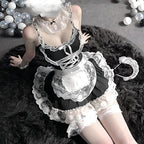 mzenuop Maid Dress Cosplay Sweet Classic Apron Costume with Socks