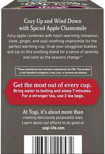 Yogi Tea Spiced Apple Chamomile - Organic Chamomile Tea - Relaxation Blend - Caffeine-Free - Includes Cinnamon, Ginger, Licorice & More - 16 Tea Bags Per Pack (4 Packs)