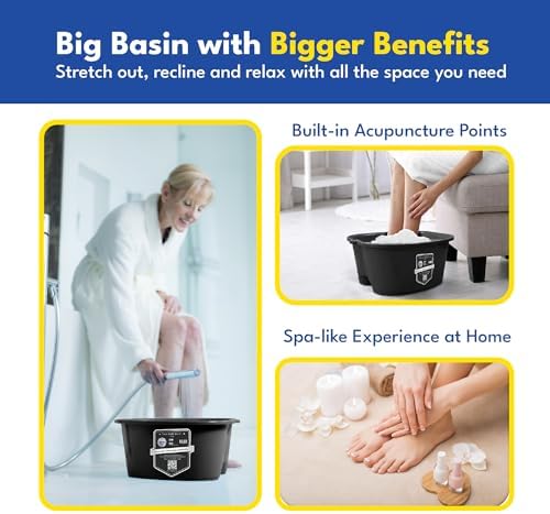 American Wellness Authority AWA Extra Large foot bath basin - Sturdy plastic soak tub For Soaking feet and Pedicure At Home Spa Kit Women Men (Grey Basin), 1.0 Count