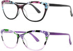 2 Pairs Cat-eye Bifocal Reading Glasses Women With Spring Hinge, Designer Floral Printed Frame Readers 2.0X