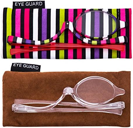 EYEGUARD Readers 2 Pack Magnifying Makeup Glasses Eye Make Up Spectacles Flip Down Lens Folding Cosmetic Womens Reading Glasses +2.50