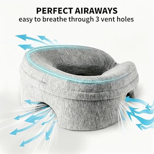 Face Down Pillow for Massage Table, Massage Headrest for Bed, Stomach Sleeping Pillow with Face Cradle Pad, BBL Pillow After Surgery Post Eye Surgery Recovery, Massage Pillow with Removable Cover Grey