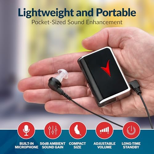 Personal Sound Amplifier - Personal Audio Amplifier Device and Voice Enhancer Device for Sound Gain of 50dB, Up to 100 Feet Away, Pocket Hearing Devices