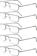 Eyekepper 5-Pack Straight Thin Stamped Metal Frame Half-eye Style Reading Glasses Readers Gunmetal +1.0