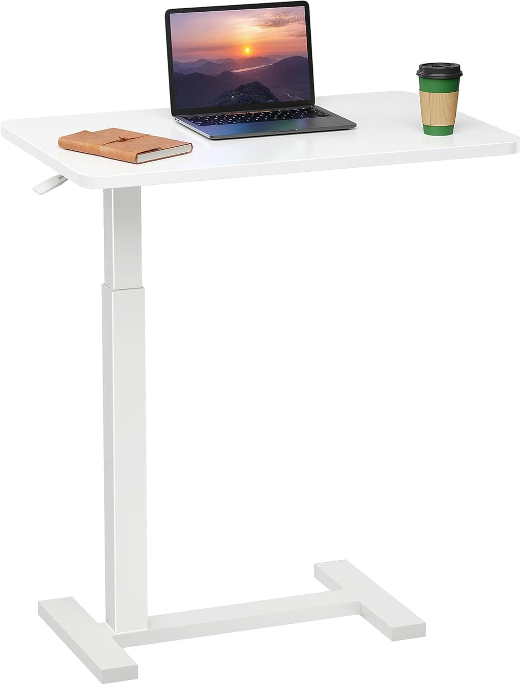 Overbed Bedside Table with Hidden Casters, Adjustable Hospital & Home Use Bed Table, Rolling Laptop Table, Movable Standing Desk, White