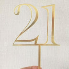 Gold Acrylic Number 21 Cake Topper, Happy 21st Birthday Cake Decoration, Twenty One Years Old Cake Pick Decoration For 21st Anniversary Celebrating Party Supplies, 6.4 inches (21)