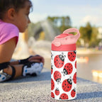 Ladybugs Insect Red Kids Insulated Water Bottle, Toddlers Tumbler Travel Cup with Straw & Handle Stainless Steel Cup for Travel School Girls 12 oz