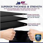 Ox Plastics Trash Can Liners Bags - 60 Gallon Capacity & 2mil Thick Extra Heavy Duty Strength - Large Garbage, Leak-Proof & Durable, House & Commercial Use Bags Black - 25 Count