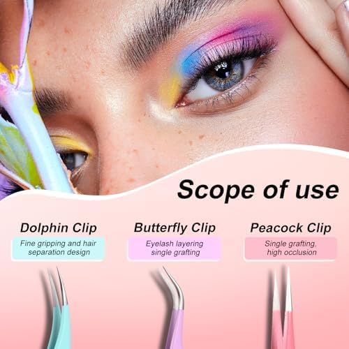 5pcs Eyelash Extension Tweezers High Precision，Straight and Curved Volume Lash Tweezers for Extensions，lash tweezers for eyelash extensions， Crafting， Girls Women Beginners