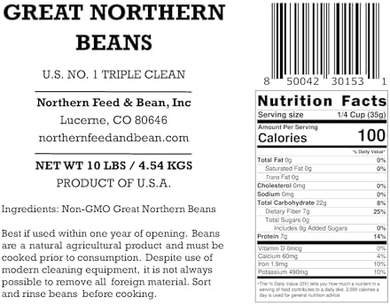 High Plains Great Northern White Beans | 10 Pound Bag | Farm-Fresh Northern White Beans | Non-GMO Verified | High Protein & Fiber Source | Dry Beans | Directly Sourced from Local Farmers