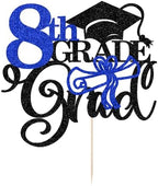 Glitter 8th Grade Grad Cake Topper，Straight Outta 8th Grade Cake Topper,2025 Grad Cake Decorations,Boys Girl Eighth Grade Graduation Party Decoration Supplies(Dark blue)