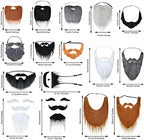 Waydress 16 Pieces Fake Mustache Beards Halloween Costume Accessories Funny False Beards Fake Whisker Mustache with Adjustable Elastic Rope for Old Man Jesus Cosplay Party