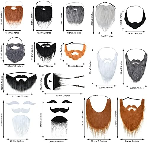Waydress 16 Pieces Fake Mustache Beards Halloween Costume Accessories Funny False Beards Fake Whisker Mustache with Adjustable Elastic Rope for Old Man Jesus Cosplay Party