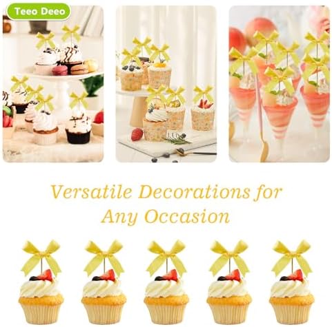Bow Cupcake Toppers – 24pcs Gold Elegant Coquette Themed Party Decorations for Weddings, Birthdays, Baby Showers – Premium Cake Topper