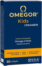 Omegor Kids Capsules | 250mg of Omega-3 DHA for Children | Exquisite Soft Capsules, in Fish Jelly, sweetened and chewable | Taste All Fruits, 60 CPS