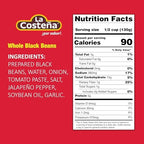 La Costeña Whole Black Beans - Ready-to-Eat Canned Black Beans for Mexican Food, Vegetarian Chili Ingredients, Frijoles Negros, Hummus, Dips, Burgers & Burritos - 19.75oz, 1 Pack Bulk Canned Food