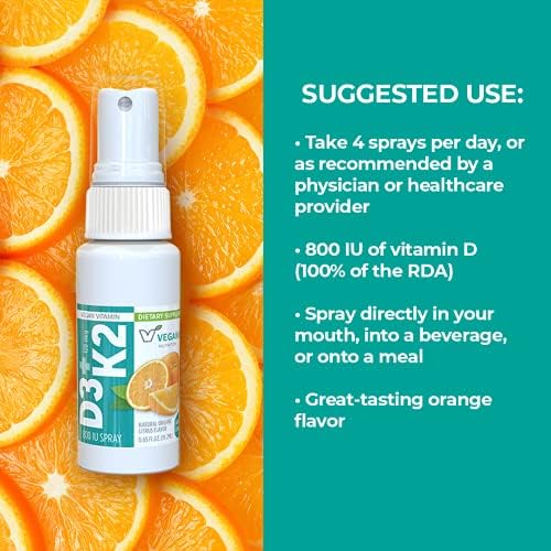 Vegan Life Nutrition Vitamin D3 and K2 Oral Spray Supplement, 0.65 Ounce