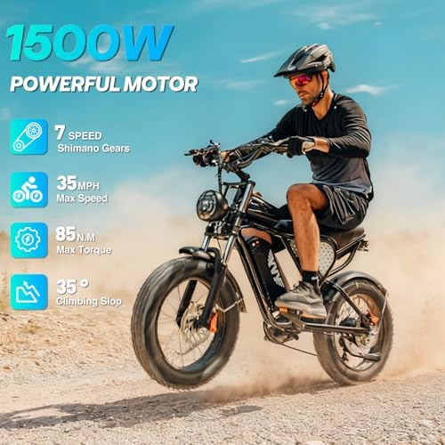 YVY 1500W Peak Electric Bike for Adults, 35MPH Top Speed 48V 20Ah Battery eBike, UL2849 Certified Mountain e-Bike for Hill Climbing, 20" Fat Tire All-Terrain, Full Suspension