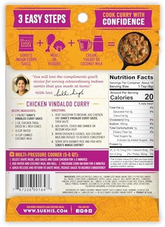 Sukhi's Indian Curry Paste - Vindaloo Masala Sauce 3oz (Pack of 6) 84 Servings - Gluten Free Indian Food Indian Curry Sauce with Indian Spices