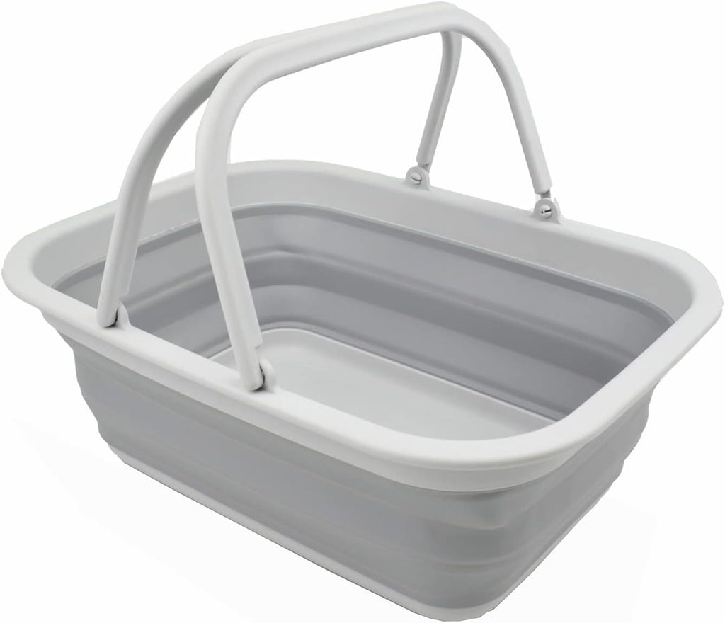SAMMART SAMMART 9.2L (2.37Gallon) Collapsible Tub with Handle - Portable Outdoor Picnic Basket/Crater - Foldable Shopping Bag - Space Saving Storage Container (1, Grey)
