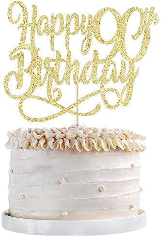 Gold Glitter Happy 90th Birthday Cake Topper,Cheers to 90 Years,happy 90th Birthday Cake Topper,90th Anniversary Cake Topper， men and women 90 years old happy birthday Party Decoration
