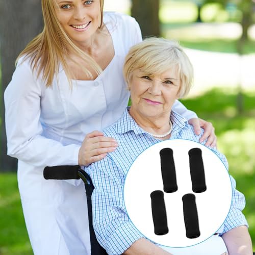 4 Pcs Walking Cane Hand Grips, Walking Stick Grips for Seniors Offset Handle Crutch Replace Hand Grip Sticks Black Grip Cushion Cane Parts for Seniors Walker Handlebars