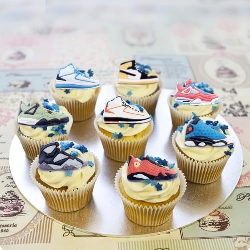 40Pcs Edible Sneaker Birthday Cupcake Toppers Multi-Styles Popular Sneakers Cupcake Picks Drink Topper for Sneaker Party Sport Shoes Baby Shower Sport Boys Funny Birthday Party Cupcake Decorations