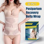 ChongErfei 3 in 1 Postpartum Support Recovery Belly Wrap Waist/Pelvis Belt Body Shaper Postnatal Shapewear,XL Beige