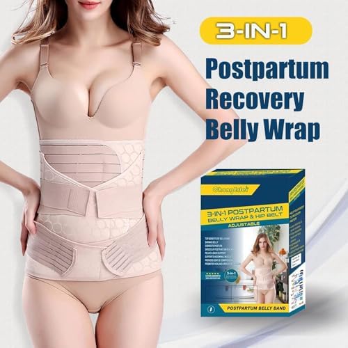 ChongErfei 3 in 1 Postpartum Support Recovery Belly Wrap Waist/Pelvis Belt Body Shaper Postnatal Shapewear,XL Beige