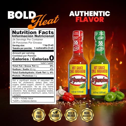 EL YUCATECO Hot Sauce, Aauthentic Mexican Hot Sauce Flavor, Bold Taste with Real Habanero Salsa, Fiery kick in every drop, Spicy gift set, Gourmet flavor, 2-pack Green and Red sauce | 4oz each