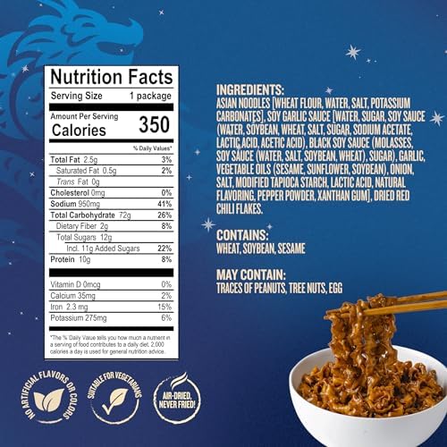 Blue Dragon Soy Garlic Saucy Noodles - 4.2oz (Pack of 3) - Knife Cut Air Dried Noodles w/Soy Garlic Sauce & Chili Garnish - Quick & Easy Meal with Authentic Asian Flavors - Perfect Mild Spicy Noodles