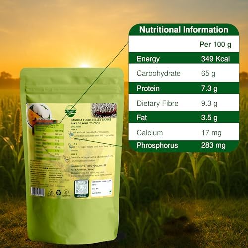 Danodia Foods Organic Pearl Millet (Bajra) (2 lbs | 950g | 33oz) | Unpolished, Whole Grain, Gluten-Free, Hulled Superfood | Natural, Non-GMO, Vegan, High Fiber & Protein |Rotis, Khichdi & Porridge