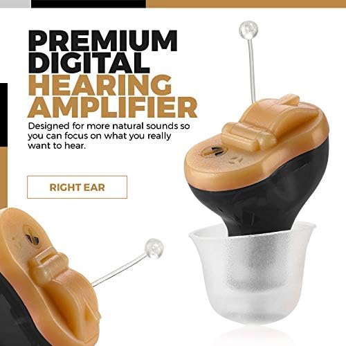 Premium Digital Hearing Amplifier - Right Ear Invisible in Canal (CIC) in-Ear Mini Sound Enhancer Set, Near-Invisible, Noise Cancelling, Personal Sound Hearing Amplifier - Black