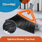CLEANHOME Heavy Duty Outdoor Broom and Dustpan Set with Long Handle, Standing Dustpan & Split-End Bristles for Patio, Garage, Deck, Leaves Debris Cleaning