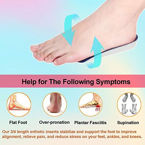 3/4 Length Plantar Fasciitis Inserts, Half Orthotic Insoles for Flat Feet, Plantar Fasciitis, Feet Fatigue, Lower Back Pain Relief Arch Support Insoles for Men and Woman (S)