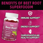 Beet Root Gummies for Blood Pressure | Sugar-Free | Beetroot Supplement with 1000 mg Beet Root, 1000 mg Grape Seed Extract & 200 mg CoQ10 | Vegan Non-GMO | Strawberry Flavor