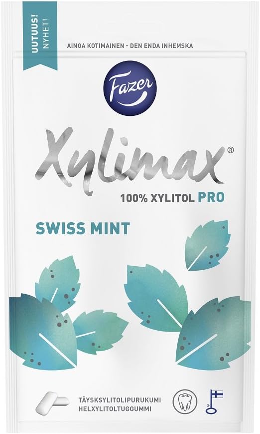 Fazer Xylimax Swiss Mint 100% Xylitol PRO Sugar Free Chewing Gum Bag 80g