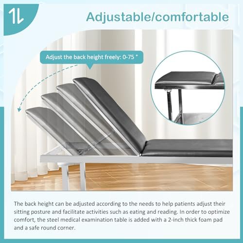 Adjustable Exam Table，Doctor Bed with Folding Legs is Stable and Durable，Folding Medical Exam Table Holds 500 lbs for Clinical Examination 、Massage 、Spa Beds、Beauty