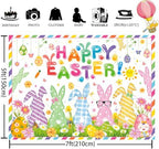 7x5ft Happy Easter Backdrop Cute Easter Bunny Style Colorful Egg Partyfor Photography Spring Party Banner Wall Background Home Party Supplies