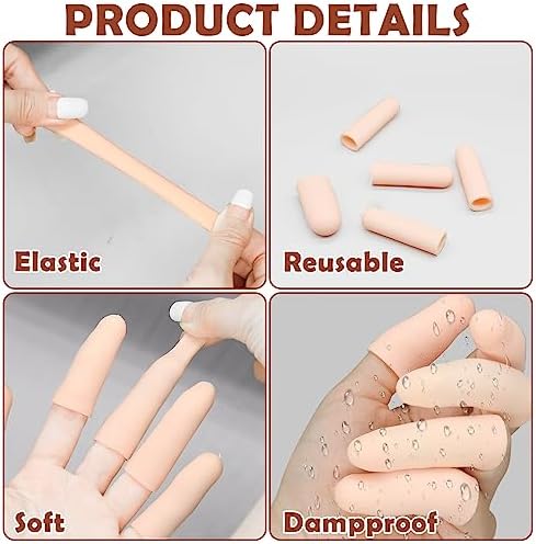 HINGTAI 20Pcs Gel Finger Cots Thumb Protector, Silicone Finger Sleeves Cover Protection Tips, Finger Gloves Caps Protectors for Wounds Hand Eczema Arthritis Cracking (Nude)