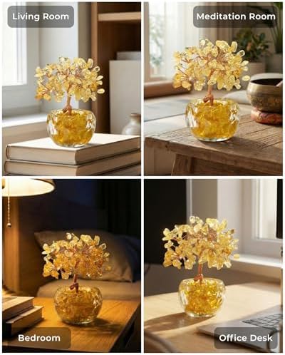 Citrine Crystal Tree of Life - Natural Gemstone Feng Shui Bonsai - Healing Crystals Decor for Home Office, Attract Wealth & Success - Spiritual Gifts for Men & Women (Yellow)