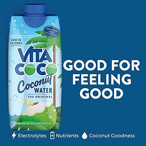 Vita Coco Coconut Water, Pure Original, Refreshing Coconut Taste, Natural Electrolytes, Vital Nutrients, 33.8 Oz (Pack of 6)