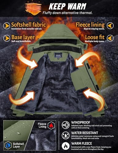 TACVASEN Men's Winter Skiing Jackets Water Resistant Fleece Coats Insulated Thermal Snowboard Jacket Parka Raincoat with Hood