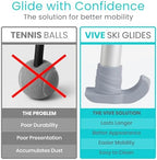 Vive Walker Ski Glides and Covers (4 PCS) - Senior & Elderly Accesories for Folding Walkers - Feet Sliders for Back Legs - Replacement Part, Slides Easily - Gliders for Hardwood Floor & Outdoor Use