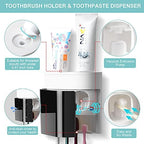 GFWARE Toothbrush Holder Toothpaste Dispenser Wall Mounted with Cover, 4 Slots Tooth Brush Storage Organizer with Automatic Kids Toothpaste Squeezers for Shower Bathroom Black