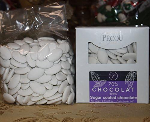 Dragees Pecou Chocolate Dragees White - Dark Chocolate Sugar Coated White Color One Box of 1 Kilo / 2.2 LBS