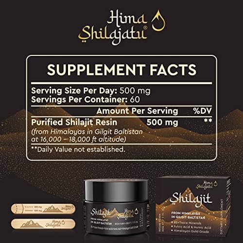 Hima Shilajatu Shilajit Purest Himalayan Organic Shilajit Resin - Gold Grade 100% Purity Shilajit with Fulvic Acid & 85+ Trace Minerals Complex for Energy & Immune Support, 30 Grams (2 Months Supply)